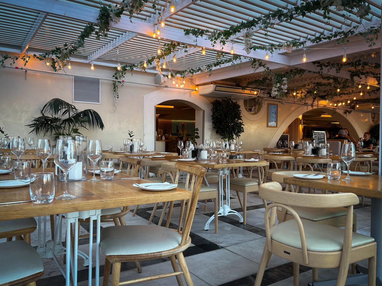 Commercial fan keeping a restaurant comfortable